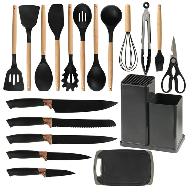 Kit de Utensílios de Cozinha 19 Peças em Silicone - Completo, Antiaderente e Resistente ao Calor