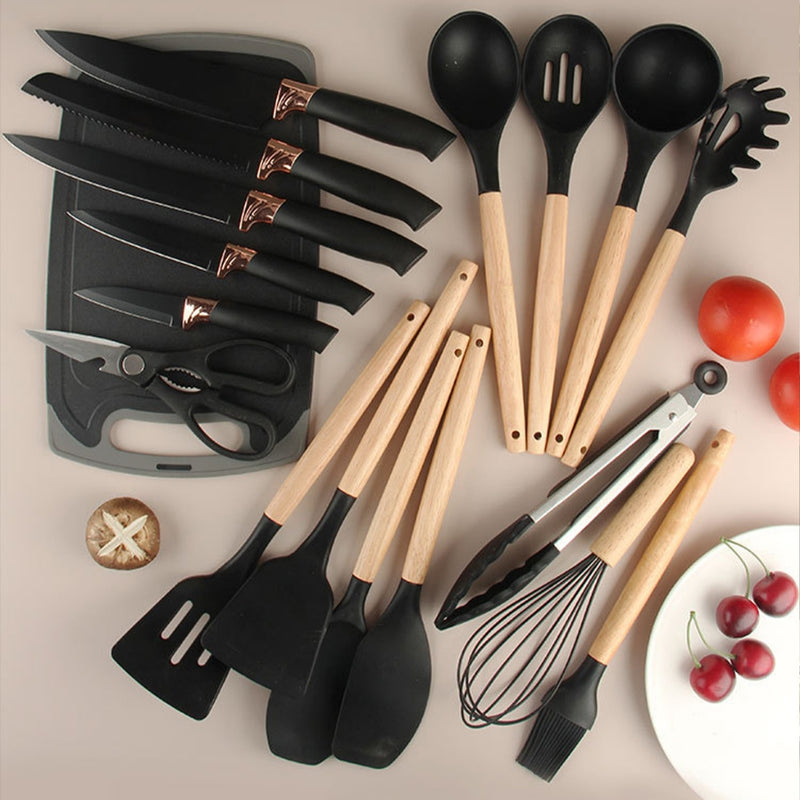 Kit de Utensílios de Cozinha 19 Peças em Silicone - Completo, Antiaderente e Resistente ao Calor