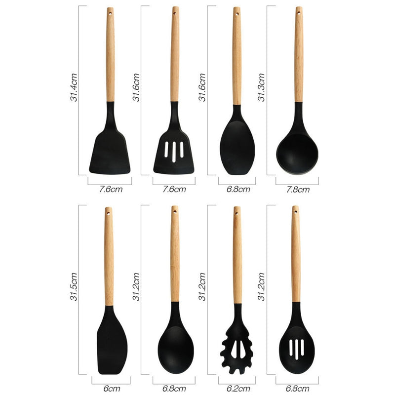 Kit de Utensílios de Cozinha 19 Peças em Silicone - Completo, Antiaderente e Resistente ao Calor