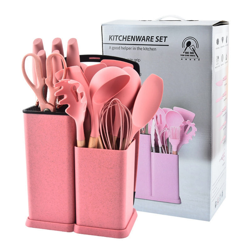 Kit de Utensílios de Cozinha 19 Peças em Silicone - Completo, Antiaderente e Resistente ao Calor